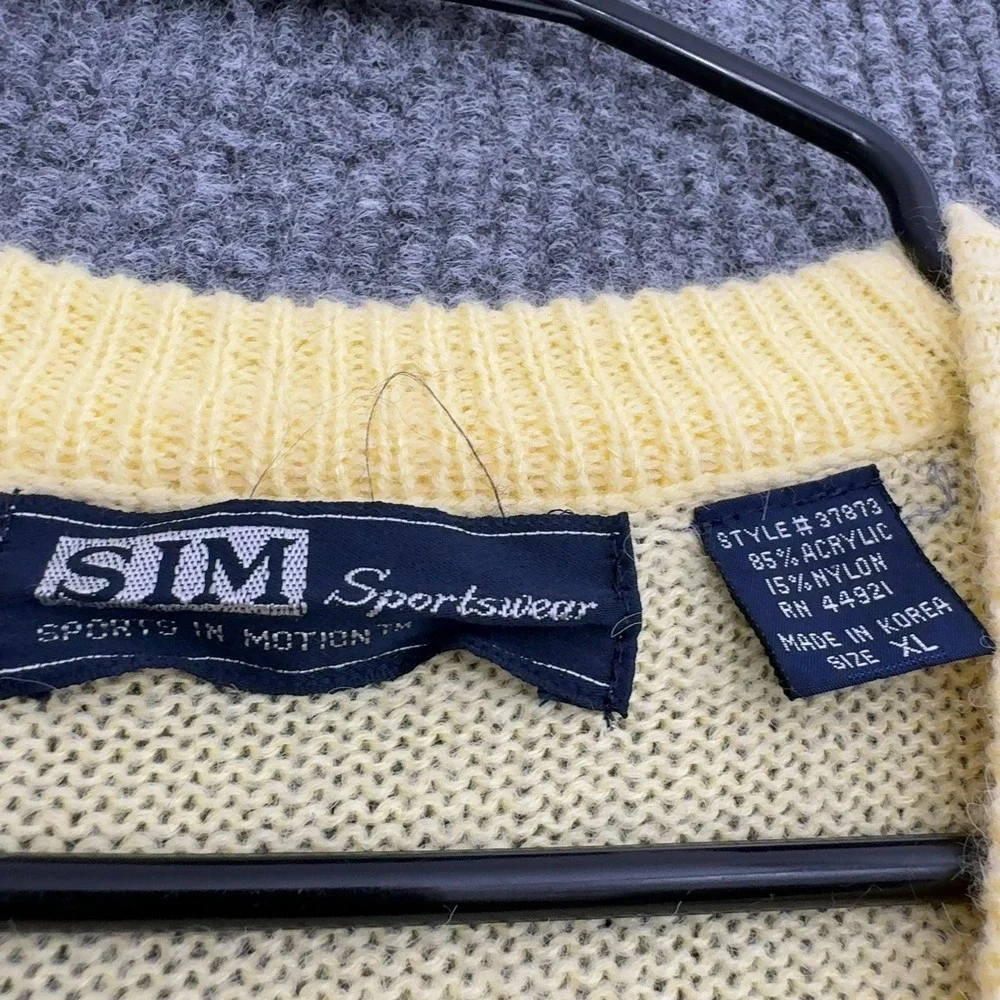 Vintage SIM Sportswear Sweater Vest Mens XL Yellow Acrylic Argyle V-Neck Preppy